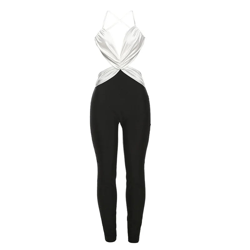 Nibber Slim Sexy Backless Jumpsuit Women Sleeveless Cross Ruched Wrap Straps Midnight Coquette Workout Activity Fitness Overalls