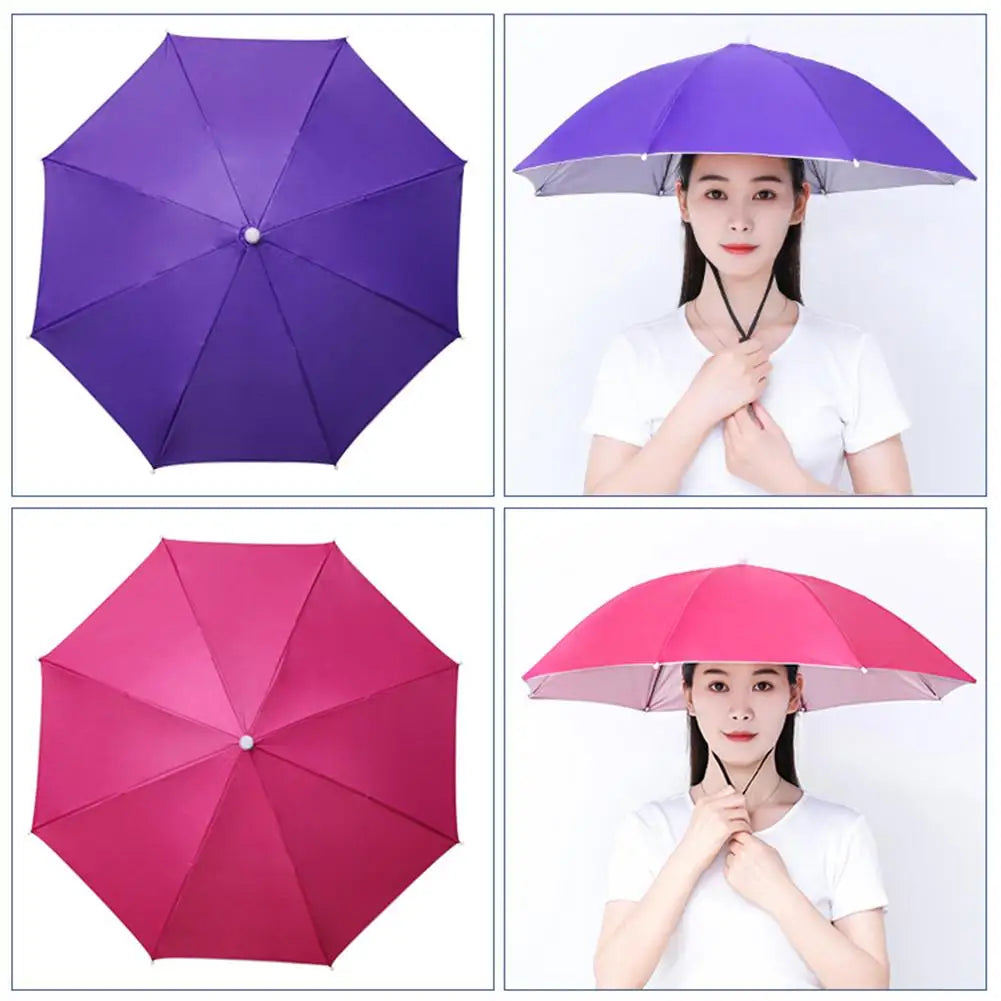 Rain Umbrella Hat Foldable Sun Shade Waterproof Fishing Headwear Cap Beach Head Hats Double-Layer UV Protection Sunscreen