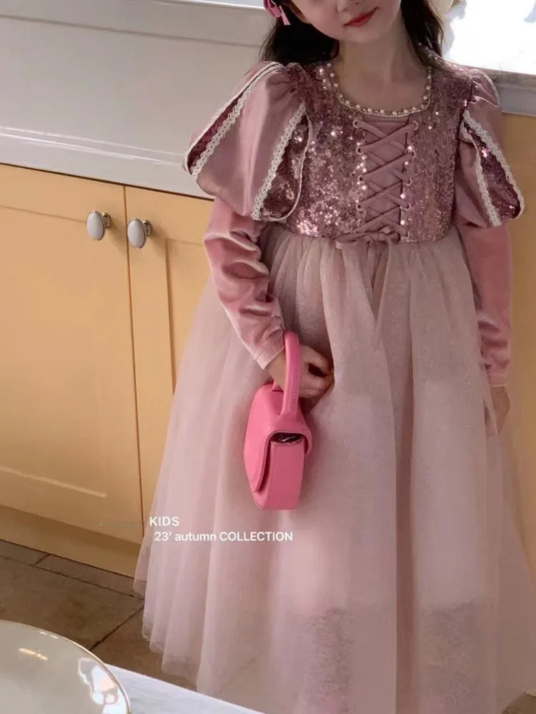 Girls Dress 2023 Spring  Autumn New Western Style Children Trendy Birthday  Little Girl Princess Dress