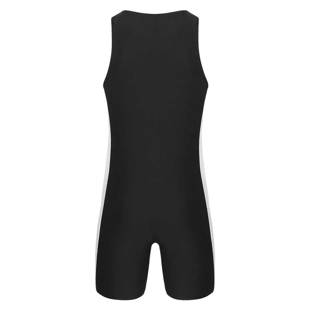 Mens Swimwear One-piece Wetsuit Swimming Bathing Suit Round Neck Sleeveless Side Shorts Bodysuit Triathlon Front Zipper Swimsuit