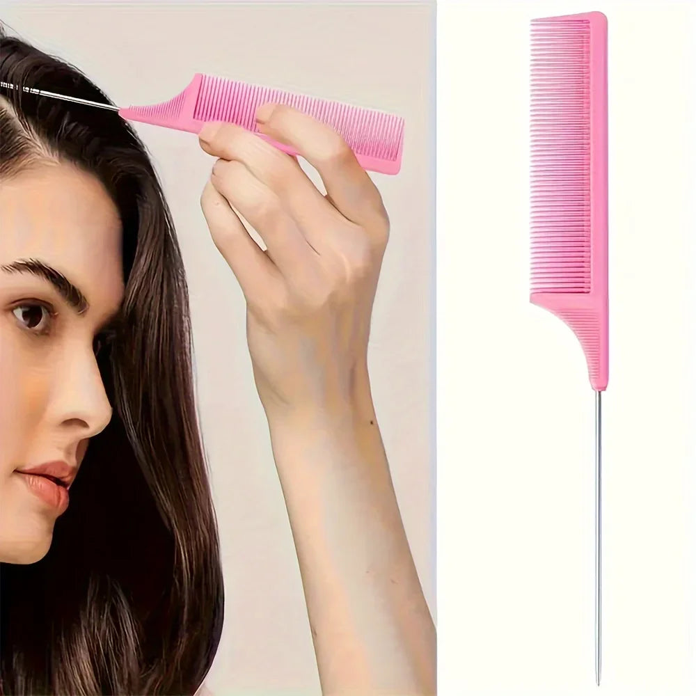 4-Piece Hair Styling Comb Set - Includes Rat Tail  Edge Brush & Smooth Black Brush Barber Styling Tools for All Hair Types