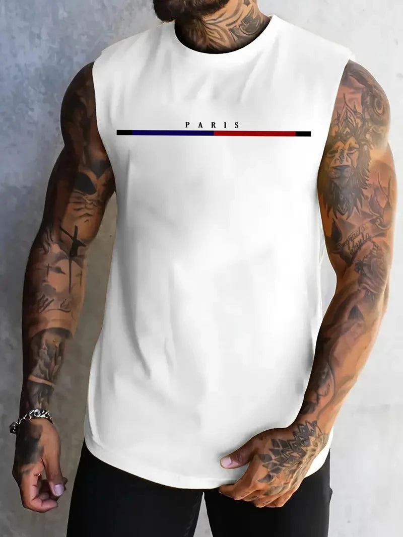 Trend Paris Letters Graphic Tank Tops For Men Fashion Summer Streetwear 3D Printed Sleeveless Vest Loose Breathable Cool Tops