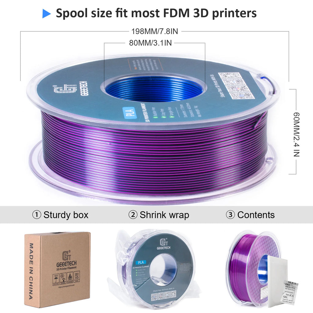 Geeetech Tri Color Silk PLA Filament , 3D Filament 1,75 mm 1KG Spool Wire  (+/-0.03mm) Vacuum packaging, special color
