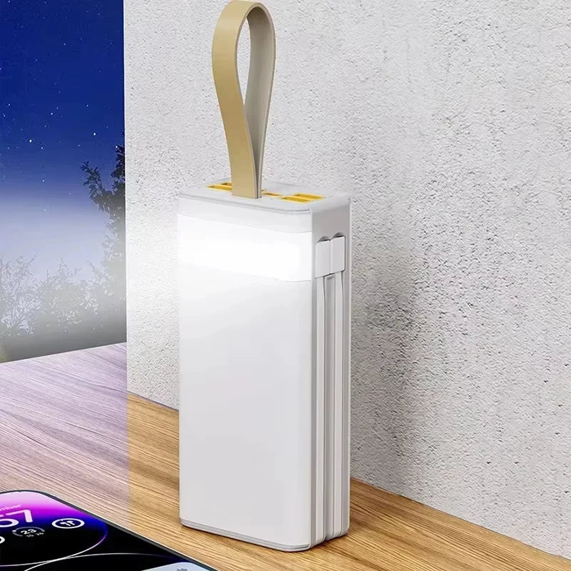 VIVO 500000mAh Solar Power Bank High-capacity Built-in 4 Cables External Battery LED Light PowerBank for iPhone Samsung
