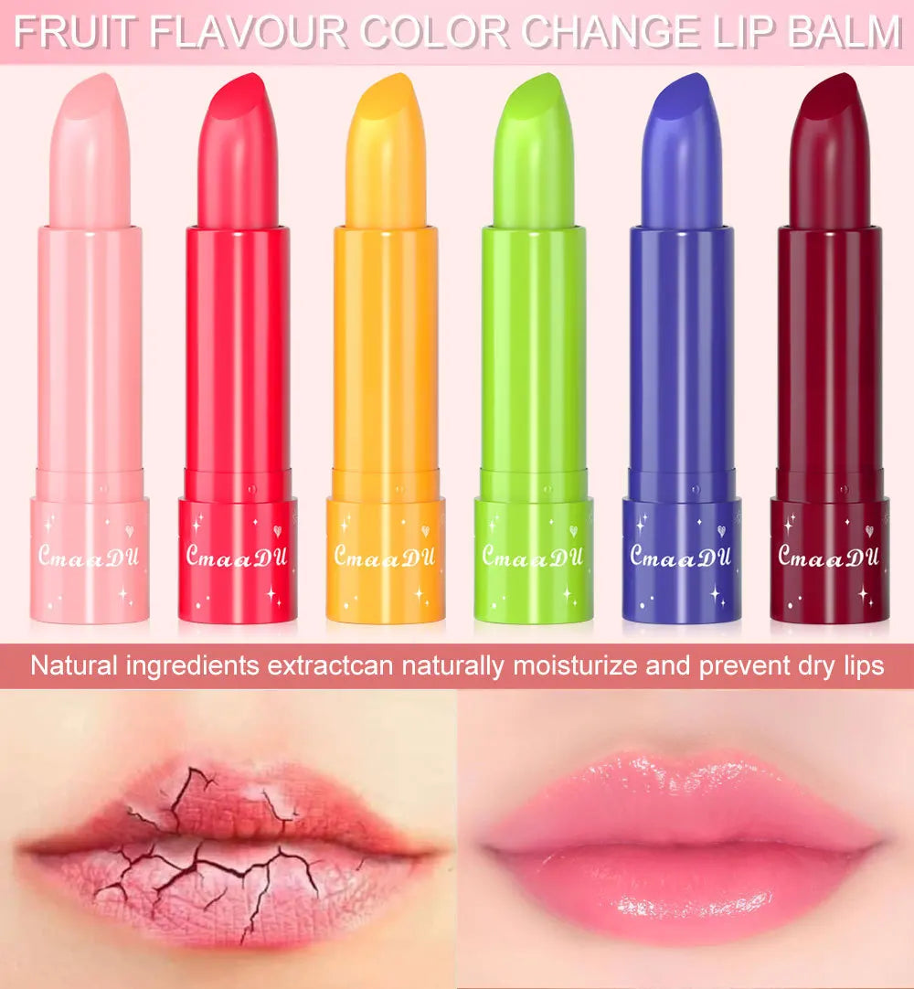 6 Colors Fruity Lip Balm Waterproof Fruit Color Tinted Shine Changing Moisturizing Nourishing lipstick Make Up Lip Care