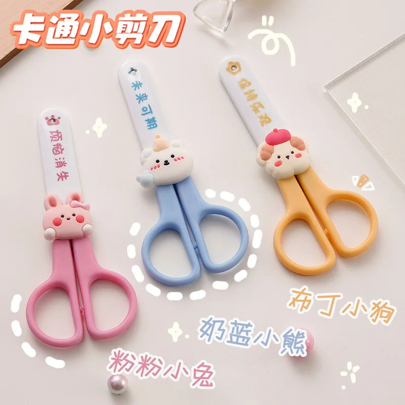 Office School Supplies Cartoon Scissors Primary School Students Safety Stationery Small Creative Cute Round Head Handmade Lovely