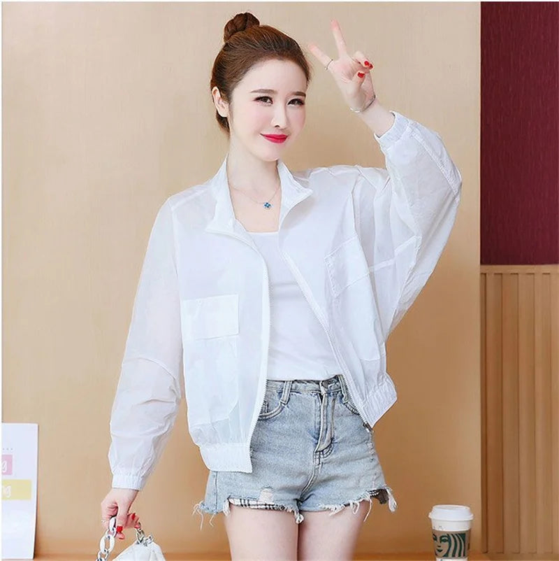 Women Sunscreen Clothing 2026 Summer Thin Short Jacket Korean Fashion Solid Versatile UV Resistant Jacket Female Tops Outerwear