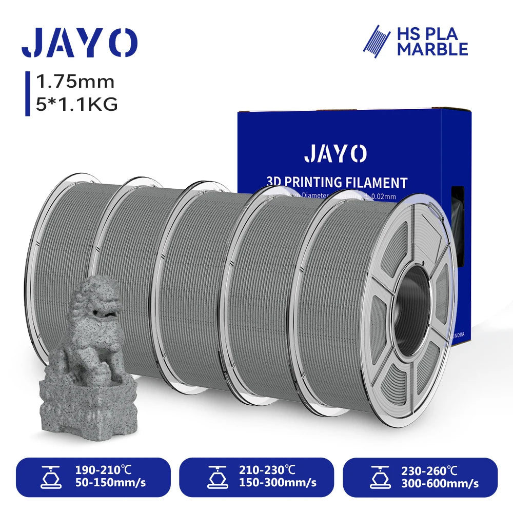 JAYO 5Rolls 3D High Speed Marble PLA/HS Matte PETG/HS PLA Filament 600mm/s High Speed 3D Printer Non-toxic Filament 1.1KG/roll