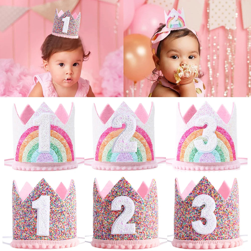 Felt Rainbow Crown Birthday Party Crowns 1st 2nd 3rd Happy Birthday Party Decor Kids Baby Shower Girls Rainbow Unicorn Party Hat