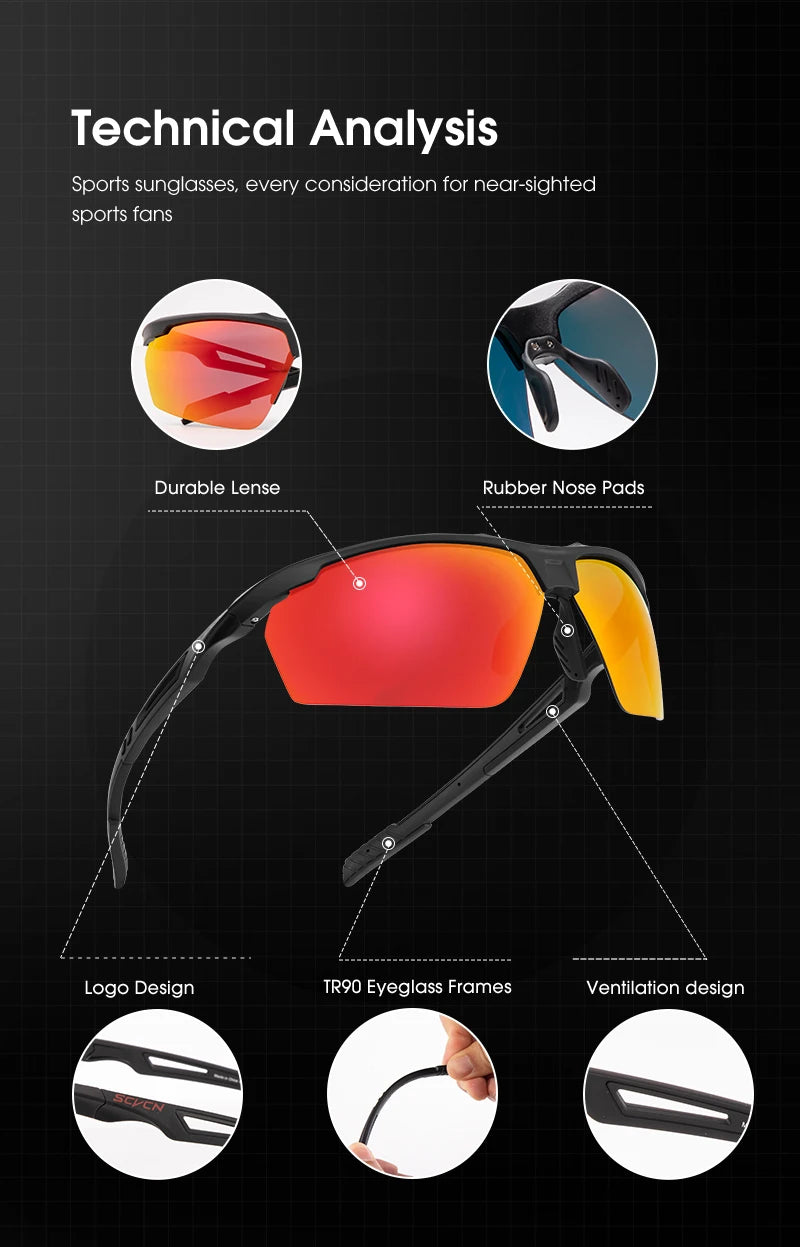 SCVCN Polarized Cycling Glasses Sports Men Women Sunglasses Mountain Road Bike Bicycle Goggles Riding Protection Eyewear 1lens