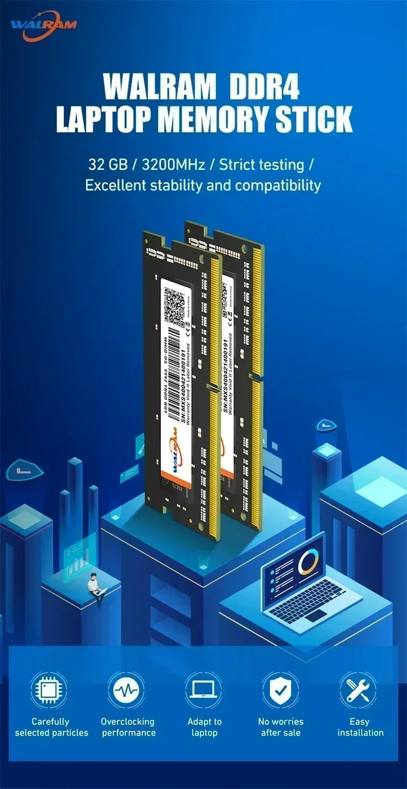 WALRAM Memoria Ram DDR3 DDR3L 8GB 4GB Ram DDR4 16GB 3200MHz 2666MHz 2400MHz 1600MHz Sodimm Internal Memory For Laptop Notebook