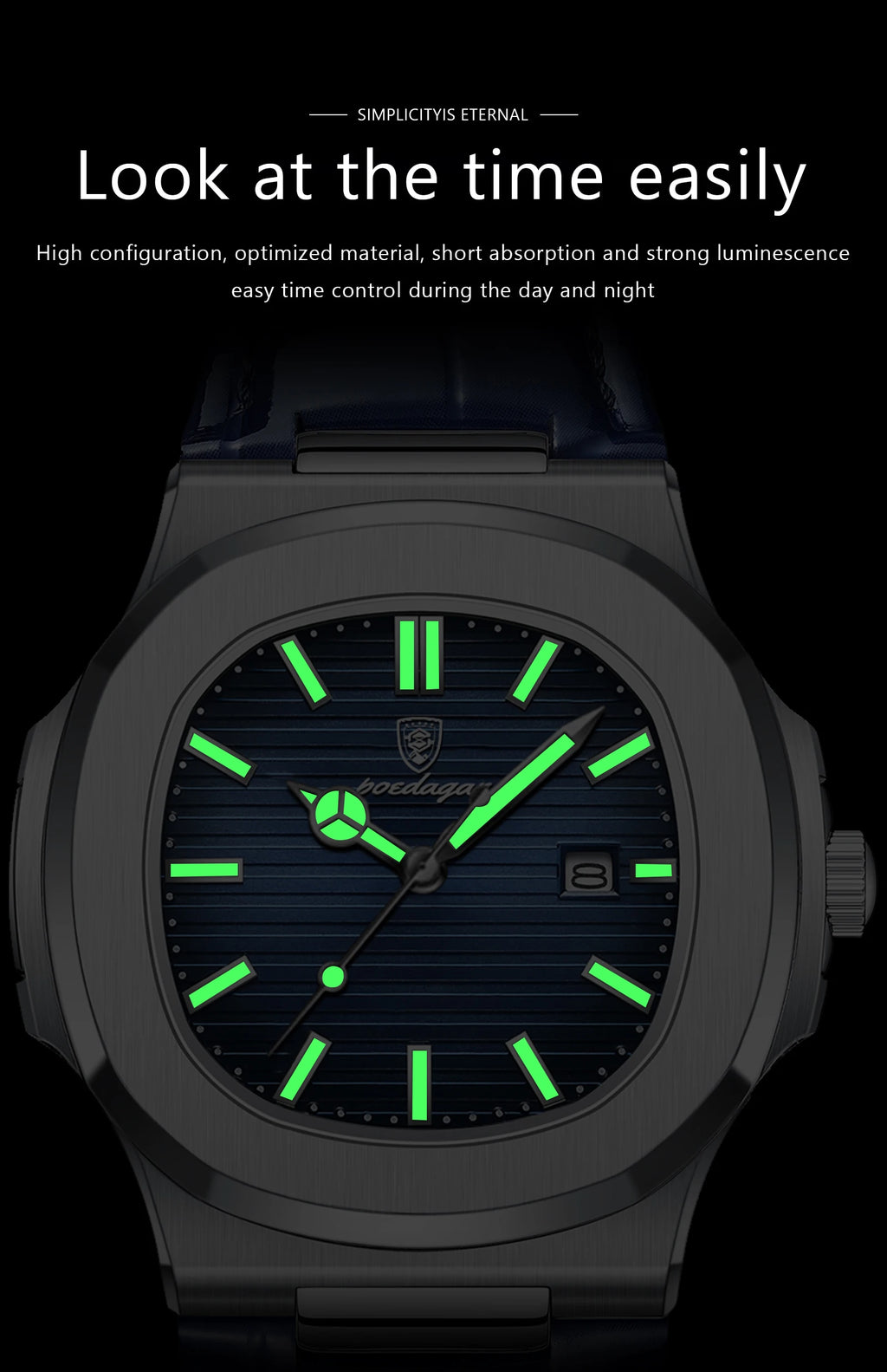 POEDAGAR Luxury Original Man Watch Date Waterproof Luminous Square Men Wristwatch High Quality Leather Men's Quartz Watches Male