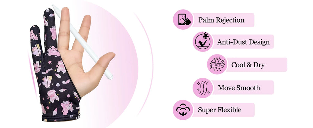 Three-layer Non-slip Glove for iPad/Graphics Drawing Tablet HUION /WACOM/XP-PEN, Drawing Glove for sketching Paiting Art Student