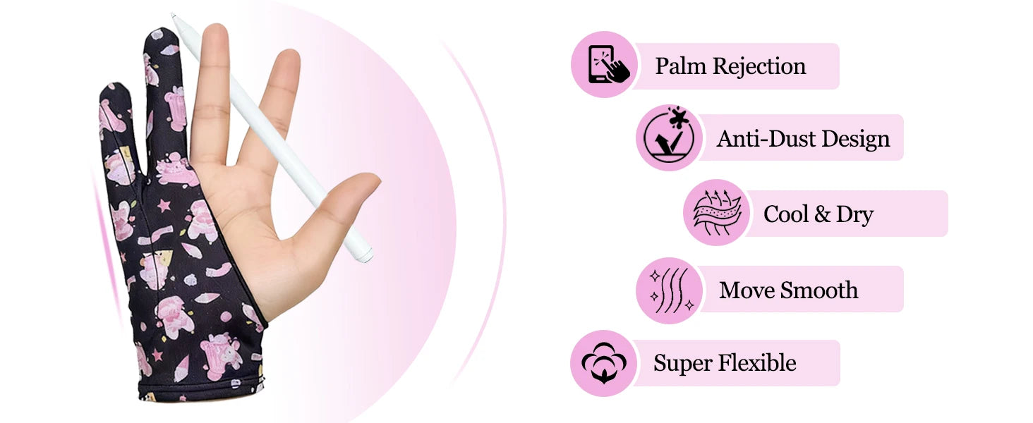 Three-layer Non-slip Glove for iPad/Graphics Drawing Tablet HUION /WACOM/XP-PEN, Drawing Glove for sketching Paiting Art Student