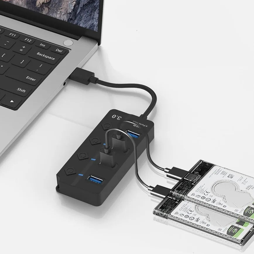 4-Port USB Hub 3.0 USB Docking Stations with Individual Switches Expander Hub for Laptop/MacBook Flash Drives Mobile HDD Printer