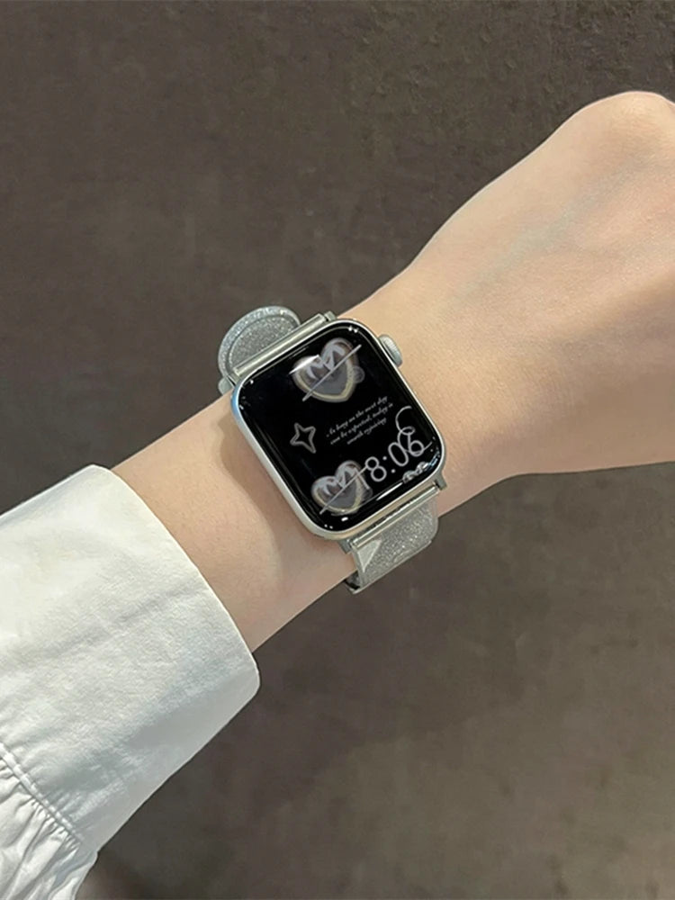 Luxury Glitter Clear Band For Apple Watch Strap 41mm 45mm 44mm 40mm 38mm Girl Sport Plastic Starp For iWatch 9 8 7 6 5 4 3 2 SE