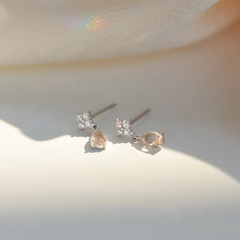 925 Silver Needle Water Drop Flower Crystal Earrings Shiny Silver Color Beautiful Mini Earrings Jewelry Gifts