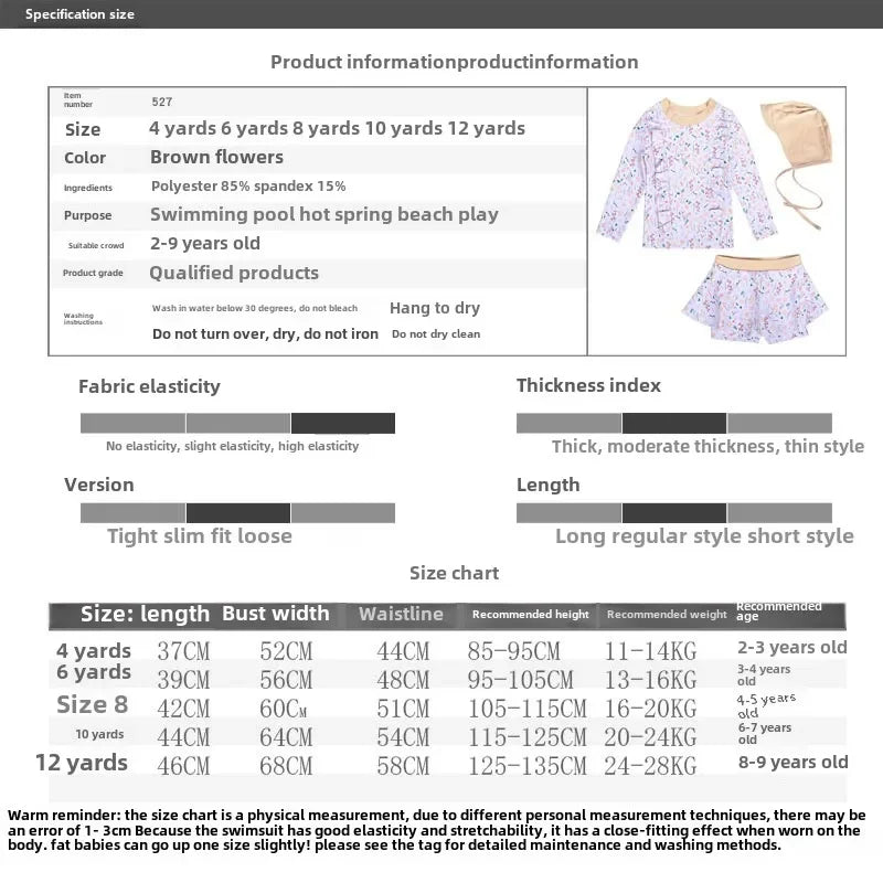 Children's Swimsuit for Girls 2025 New Style Split Long Sleeved Short Skirt Sunscreen Hat Quick Drying Four Piece Set Swimsuit