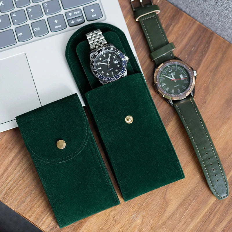 IBBETON Watch Bag Blue and Black and Brown Flannelette Gift Bag Travel Storage Case Durable Portable Watch Dust Protection Case