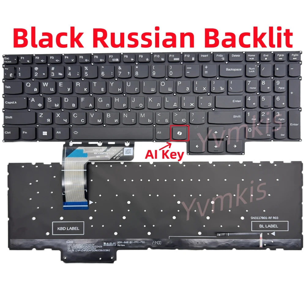 US/Russian Backlit Keyboard for Lenovo Legion LOQ 15ARP9 15AHP9 15IAX9 15IRX9 15IAX9I NSK-6AB4BC PH5CYXRGBG-3T AI Key