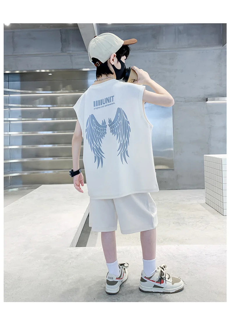 5 6 8 10 12 14 Years Teenagers Summer Boys Clothing Sets New Fashion Top And Shorts Boys Tracksuit Birthday Gifts Kids Clothes