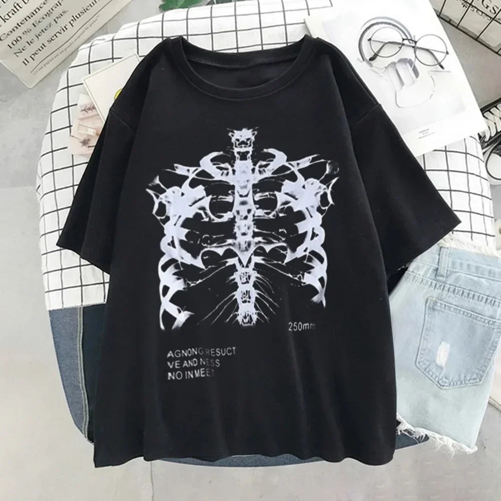 Y2k Harajuku Skeleton Print T-shirts for Gothic Hip Hop Streetwear Men Women T Shirt Summer Black Goth Clothes Short Sleeve Tees