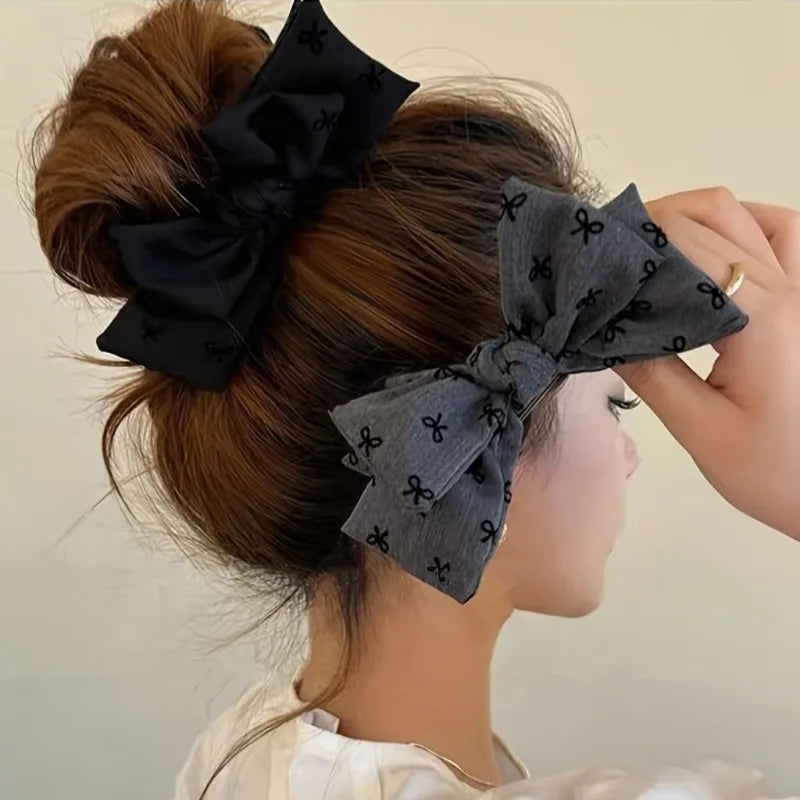 2-piece Elegant Bow Hair Clip for Spring and Summer - Fashionable Fabric Hair Bun and Ponytail Holder Suitable Women and Girls