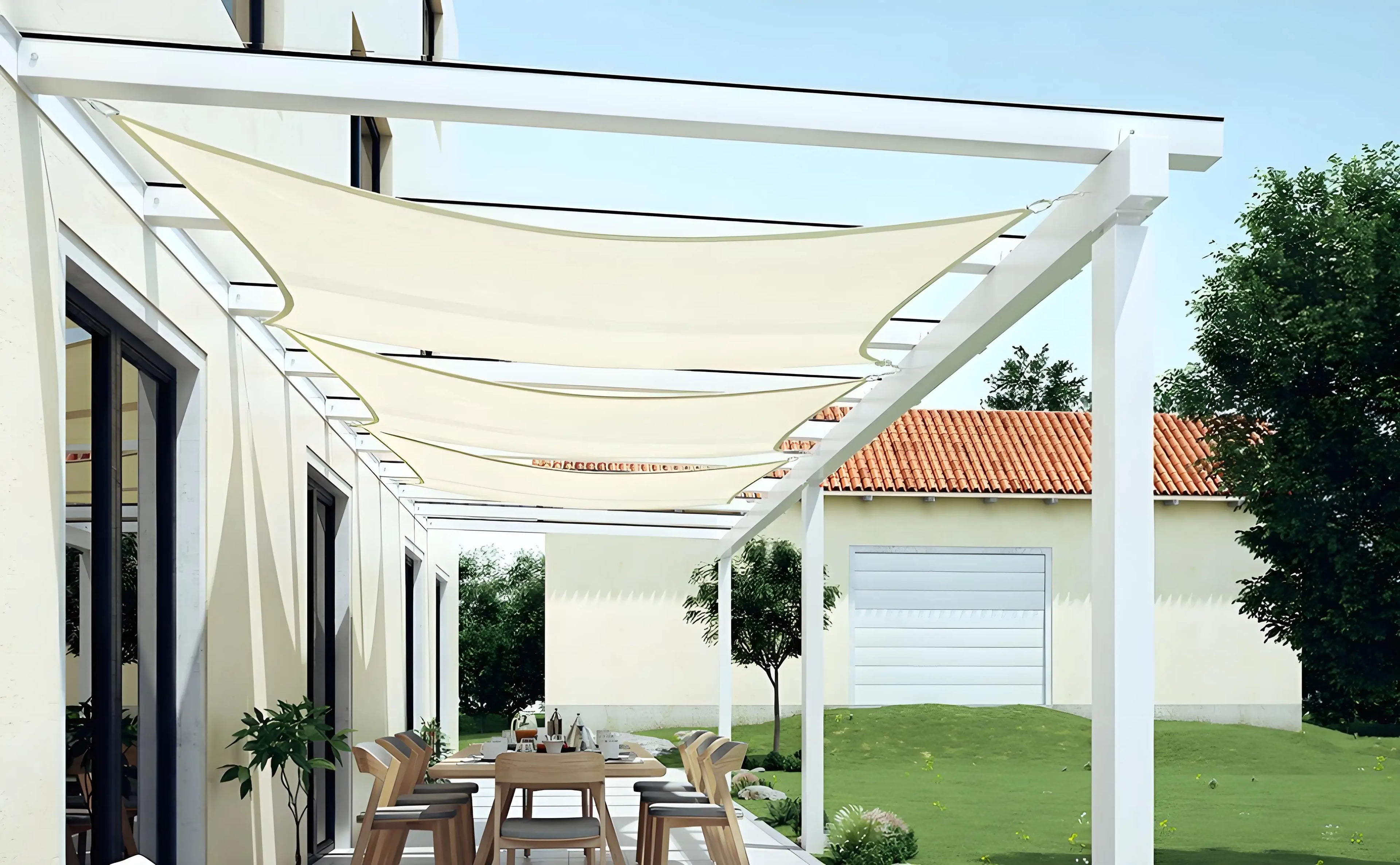 Beige Sun Shade Sail Waterproof Outdoor Garden Sails Canopy Patio Party Sunscreen Awning 98% UV Block Shade Cloth with Free Rope