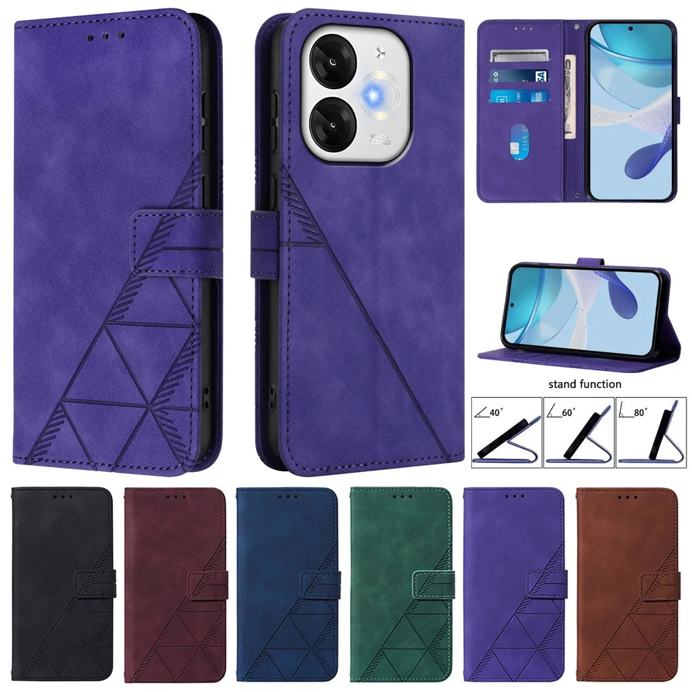 Geometric Leather Wallet Case For ZTE Blade A76 A75 A73 A55 A53 Plus A52 A35 Core V60 V80 Vita Nubia Focus 2 Ultra Calf P9 Pro