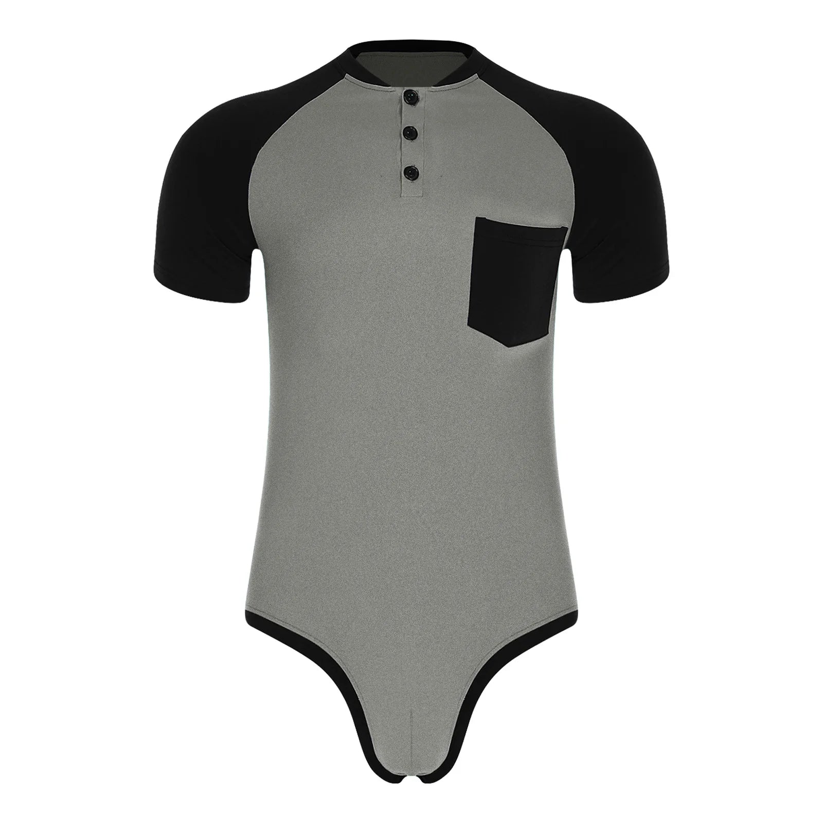 Men Workout Fitness Gym Sport Bodysuit Short Sleeve Openable Crotch Patchwork Jumpsuit for Workout Gym Sports Swimming Outfits