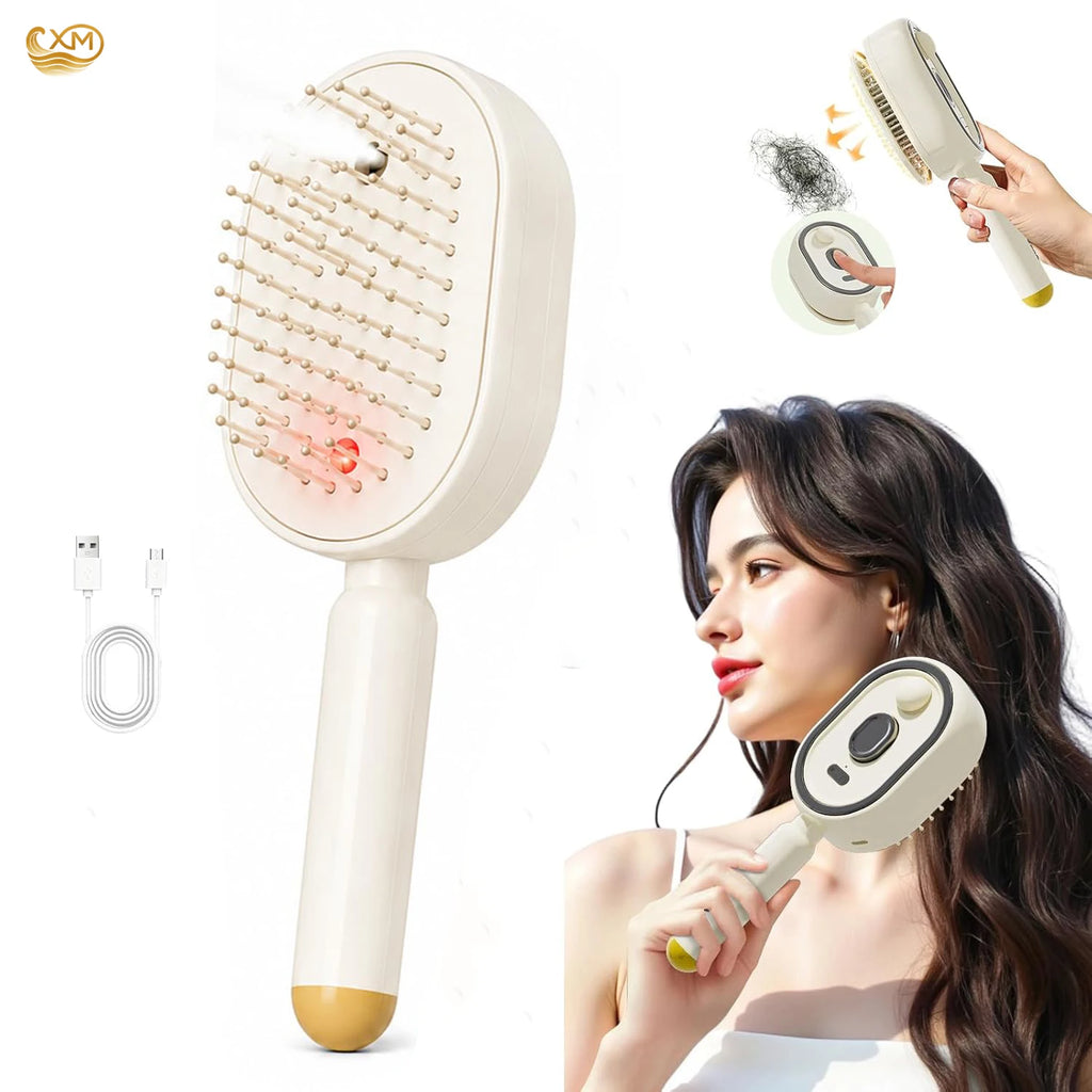 Electric Steam Brush for Hair Rechargeable Hair Brush with Water Spray Reduce Frizz Detangling & Anti-Static Hair Brush
