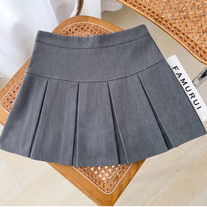 Grey JK Pleated Skirt Women Summer High Waist Solid Preppy Dance Skirts Y2K Korean Slim All-match Mini Skirts New