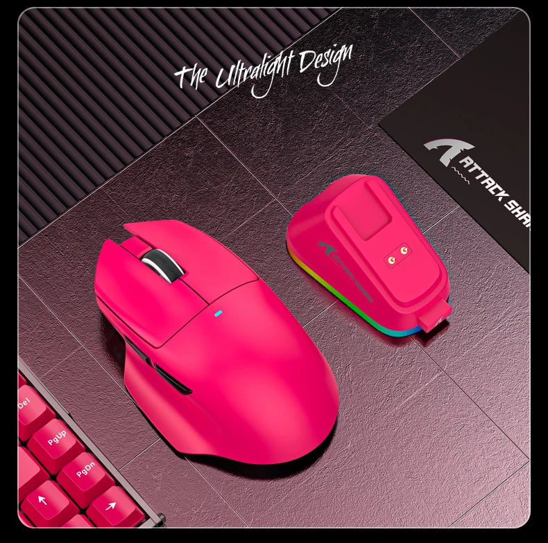 V6 ATTACK SHARK 25000DPI Wireless Mouse,Bluetooth Tri-Mode Connection,Touch Magnetic Charging Base , Macro Gaming Mouse