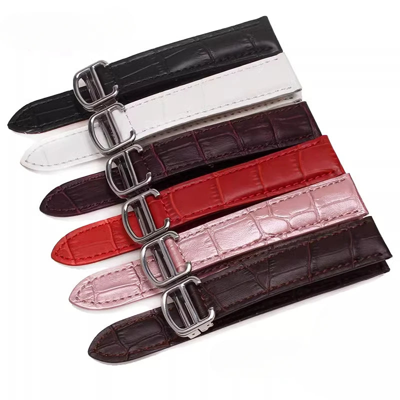 Genuine Leather Watch Strap for Cartier Tank London Solo Men's and Women's 16 18 20 22 25mm Flat Interface Folding Buckle Band