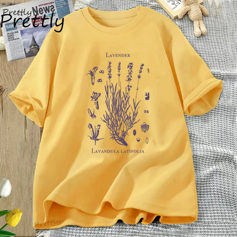 Retro Lavender Graphic T-Shirt Wildflowers Nature Botanical T Shirt Cotton Short Sleeve Round Neck Tshirt Harajuku Clothes Tees