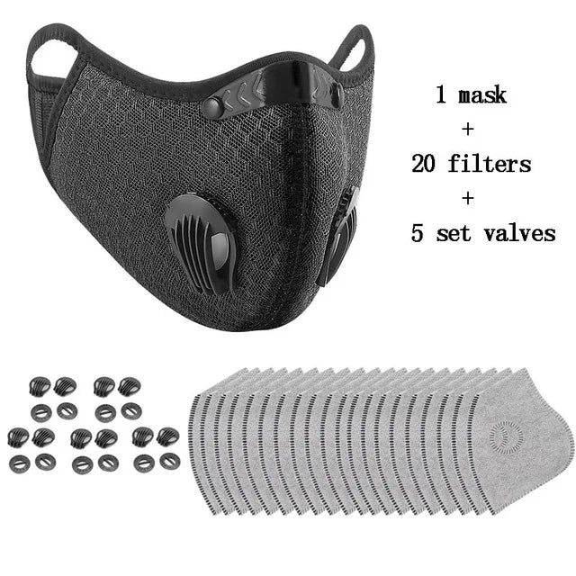 Cycling Face Mask with Filter Big Size Dust Mask Sport Washable Reusable Summer Face Mask for Men Bandana Actived Carbon Filters