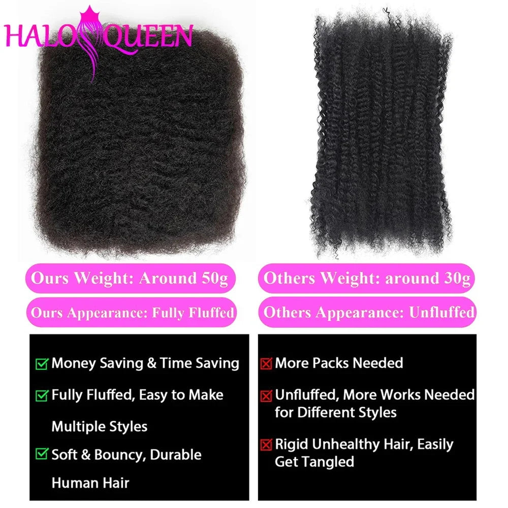 Human Braiding Hair for Boho Braids Afro Curl Human Hair Bulk for Braiding Wet and Wavy Brazilian Virgin Human Hair for Braiding
