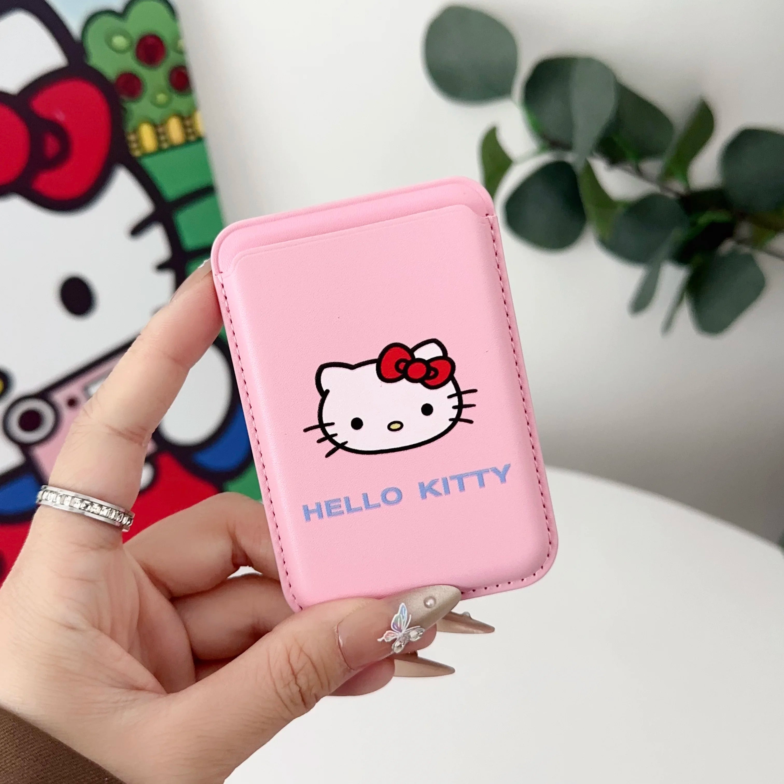 INS Korean Cute Hello Kitty for Magsafe Wallet Card Clip Case For iPhone 15 16 Pro Max 13 14 12 Magnetic Wallet Pink Girl Cover