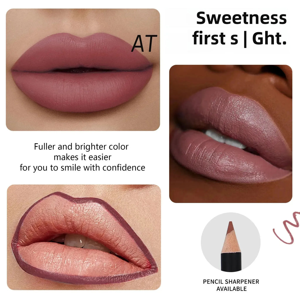 12pcs Professional Lip Liner Pens Set 12 Colors Matte Non-Stick Nude Lipstick Pencils Long-Lasting Moisturizing Lip Makeup Kit