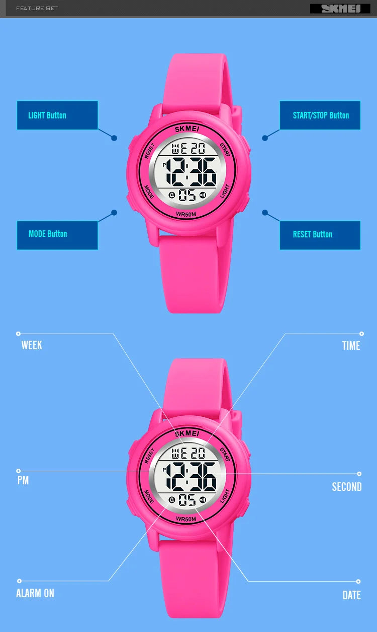 SKMEI 1721 Children Digital Color Shockproof Wristwatch for Boy Girl Sport Waterproof Colorful Kids Electronic Watch Clock 1266