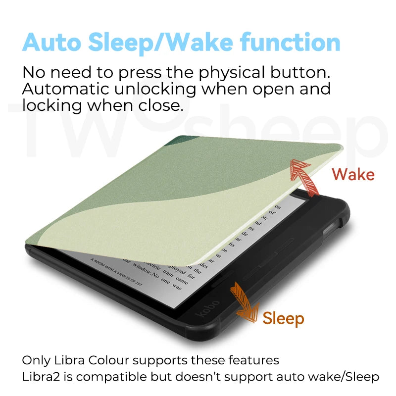 Twosheep 7-inch Case for Kobo Libra Colour and Kobo Libra2 TPU Shell Magnetic Flip Auto Sleep Wake Cover Solid Color Pattern