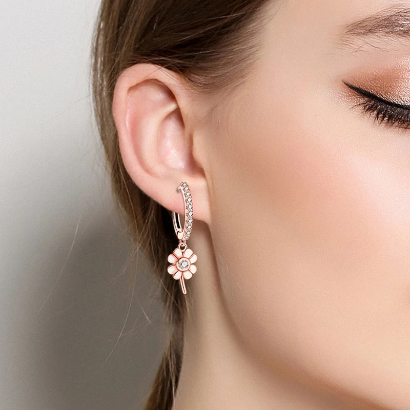 Hot Sale 925 Sterling Silver Spring Zircon Sunflower Stud Earrings For Women 2023 Trending Fashion Jewelry mother's day gift