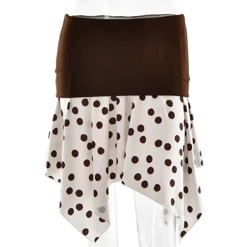 Fantoye Summer New Print Polka Dots Women Skirt Coffee Patchwork High Waist Mini Skirt Female Casual Y2k Vacation Beachwear 2025