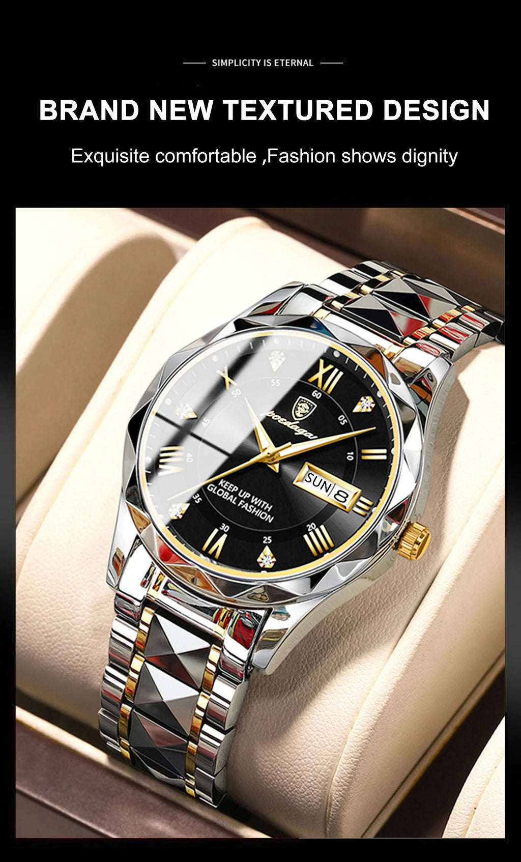 POEDAGAR Luxury Brand Men's Watches Waterproof Stainless Steel Luminous Man Wristwatch Date Week Quartz Business Men Clock Reloj