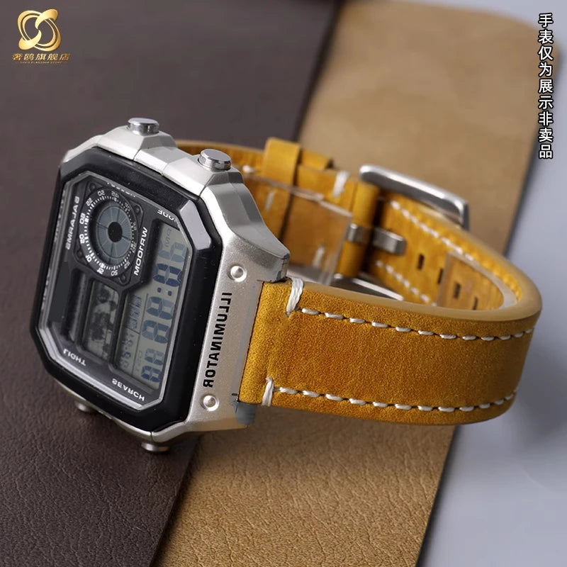 Cowhide Watchband For Casio A158 A168 f91w AE-1200WHD/A159/A169 AE1200 Watch Strap Quick release Soft Bracelet men accessories