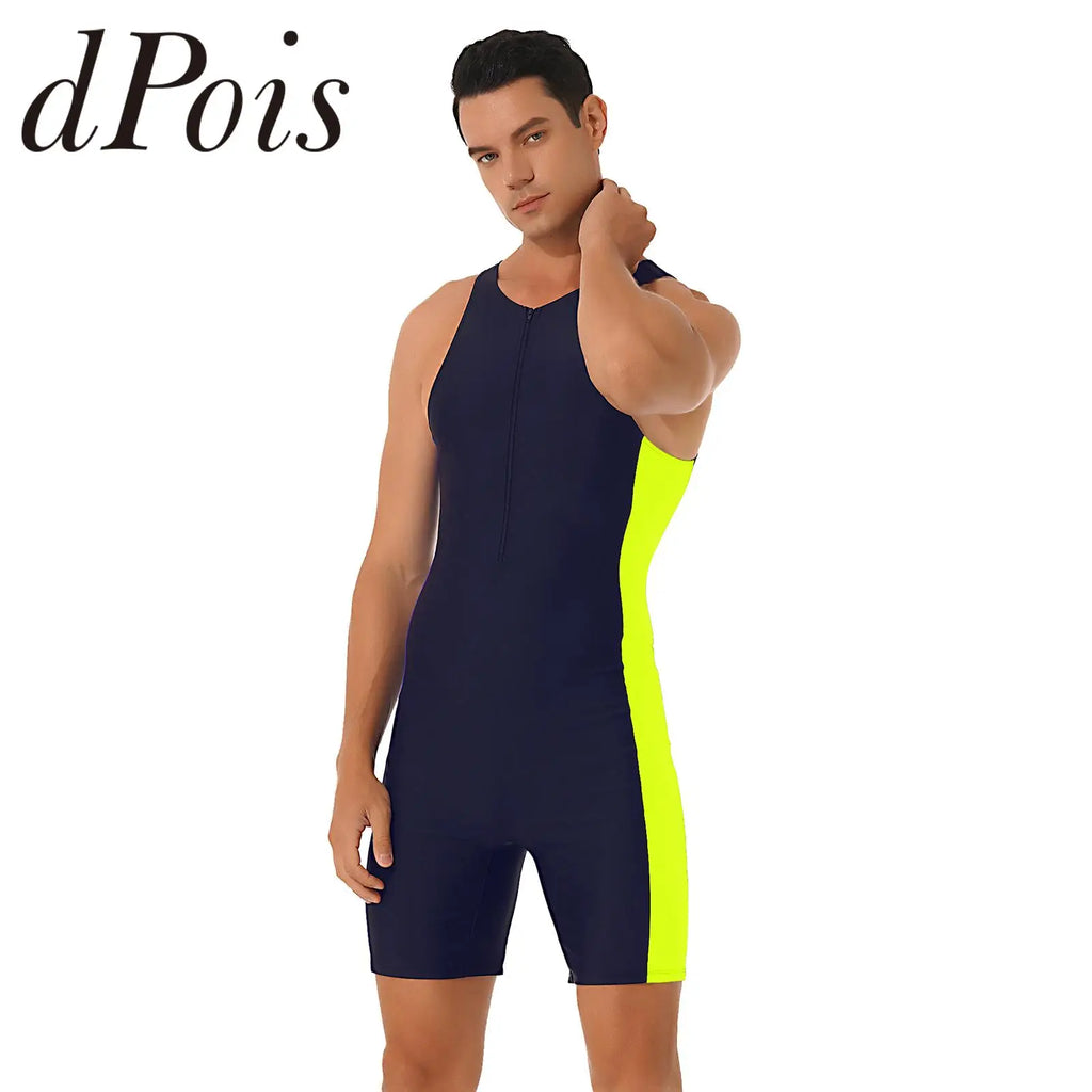 Men One-piece Swimwear Sleeveless Color Contrast Bodysuit Triathlon Wetsuit for Beach Pool Swimming Bathing Suits Male Swimsuits