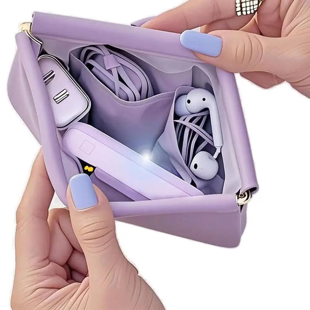 PU Leather Makeup Storage Bag Automatic Closure Waterproof Lipstick Purse Power Charging Line Earphones Carrying Bag Jewelry Bag