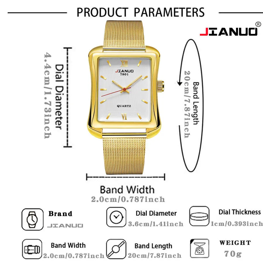 2024 New Trendy Men's Square Watch Business Luxury Large Dial Gold Mesh Band Scale Fashion Men's Quartz Watch