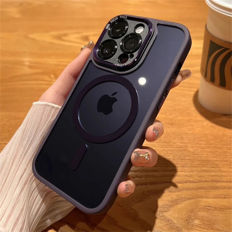 Magnetic Metal Lens Bumper Protection Case For iPhone 17 16 15 14 13 12 11 Pro Max Wireless Charger Hard Cover For Magsafe Funda
