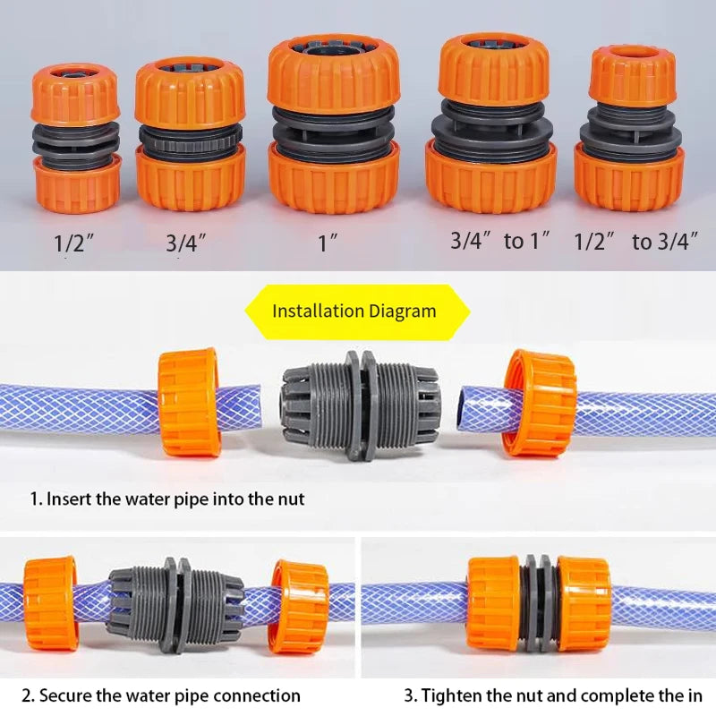 3PCS 1/2" 3/4'' 1“ Water Hose Connector Garden Irrigation Watering Hose Connection Coupling Repair Extender Joint Adapter Set